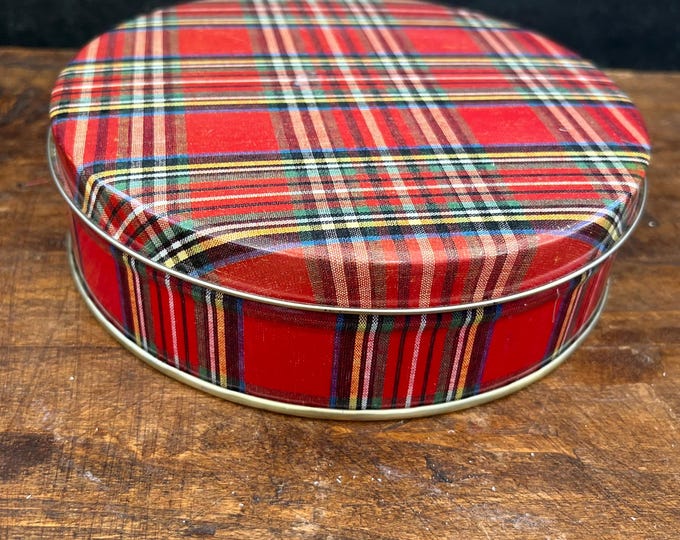 Red Tin Patterns Vintage Red Tartan Plaid Tin, Retro Design, Storage Tin, Holiday Tin ...
