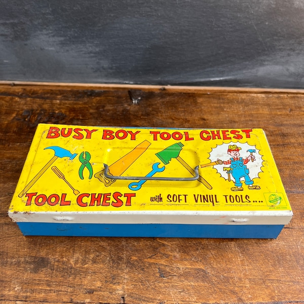 Vintage Ohio Art Busy Boy Tool Chest, No Tools, Tin Box, Vintage Graphics