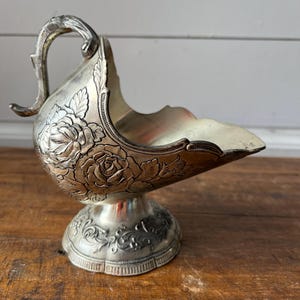 Vintage Silver Plated Sugar Scuttle, Embossed Rose Design, Floral Design, Sugar Bowl, Pedestal, DS Silver Plate