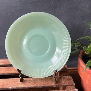 Fire King Jadeite Jane Ray Ribbed Pressed Glass 6” Saucer Plate, Anchor Hocking, Vintage 1940’s