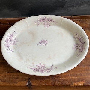 Daisy Pattern Antique Lilac Lavender Color, Transferware China Platter, Ironstone image 1