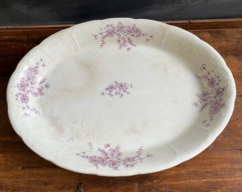 Daisy Pattern Antique Lilac Lavender Color, Transferware China Platter, Ironstone