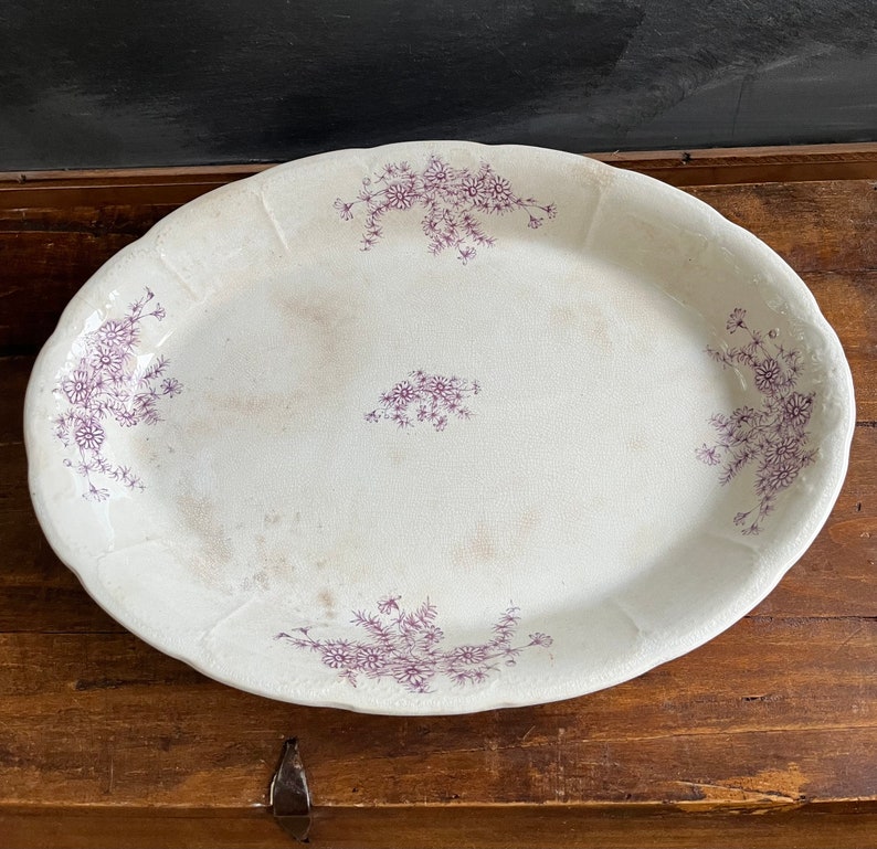 Daisy Pattern Antique Lilac Lavender Color, Transferware China Platter, Ironstone image 1