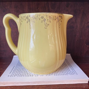 Vintage Hall’s Superior Quality Kitchenware Yellow with Gold Pitcher, Serving Pitcher, Water Pitcher