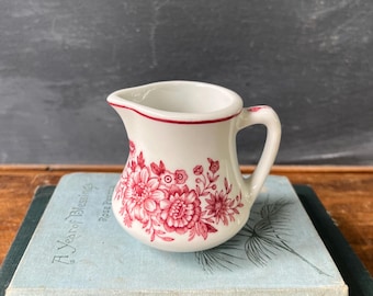 Vintage Carr China Small Creamer Pitcher with Dayton Red and White Floral Pattern