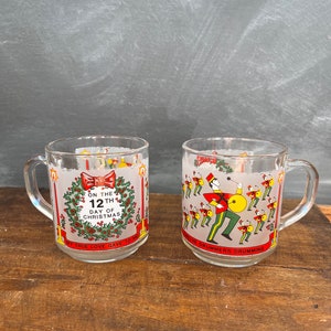 Vintage Luminarc Glass Twelve Days of Christmas Mug, Tumbler, 12th Day Drummers