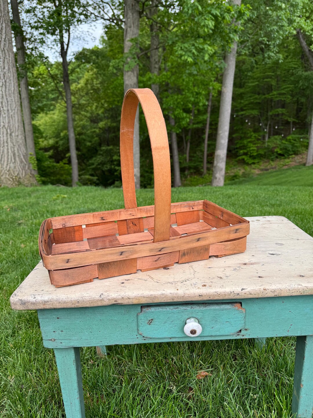 Vintage Splint Wood Woven Market Basket, Gathering Basket, Farmhouse ...