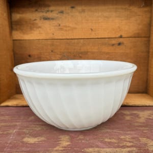Fire King Milk Glass 9” Mixing Bowl, Swirl Pattern, Vintage 1950’s