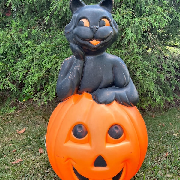 Figura vintage de 1993 de Carolina Enterprises Empire Cat sobre calabaza, moldeada por soplado, de 34 pulgadas.