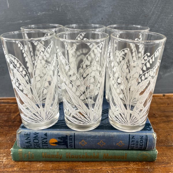 Set of 6 Vintage Libbey Lily of the Valley Drinking Glasses