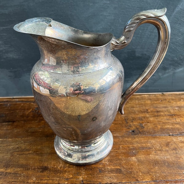 Vintage Oneida Silver Pitcher with Ice Lip, Vintage Pitcher, Water Pitcher