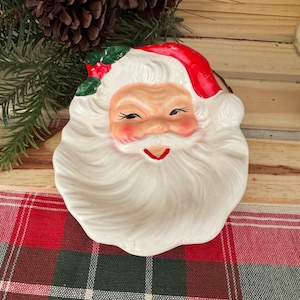 Vintage Ceramic 6” Santa Face Wall Plaque, Candy Dish, Trinket Dish, Made in Japan