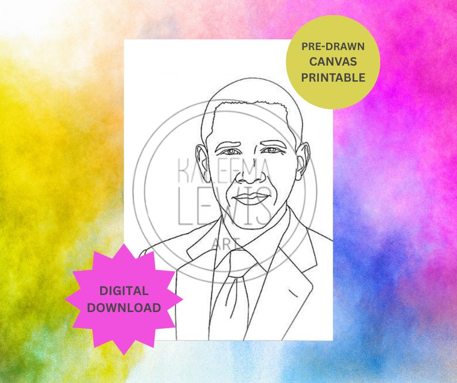 Barack Obama Digital Download| DIY| Pre-drawn Canvas Print| Printable ...