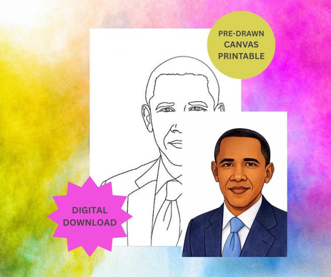 Barack Obama Digital Download| DIY| Pre-drawn Canvas Print| Printable ...
