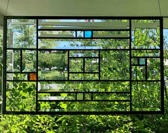 Beveled leaded stained glass dichroic rainbow hanging panel traditional came. Choose your colors!