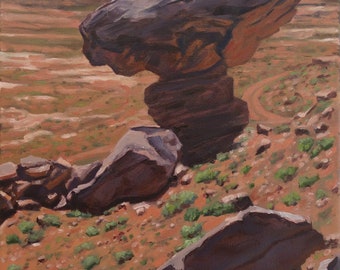 Red Wash Balanced Rock #1 - Original 11" x 14" Oil Painting by Rich Cleveland.