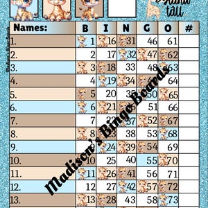 Paquete de 5 tableros de bingo: tableros de bingo de 15 líneas y 75 bolas (RECTOS)