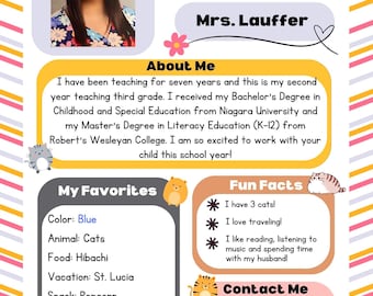 Meet The Teacher Classroom Printable Template, Teacher Introduction, Canva, Instant Download- Editable Template