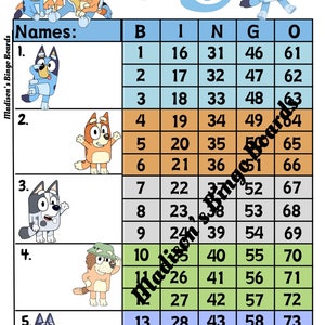 Bluey Block Bingo Boards (Straight & Mixed)