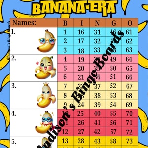Planches de bingo avec blocs bananes (droites et mixtes)