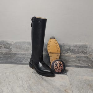 Botas de montar de cuero hechas a mano para oficiales / Botas altas vintage para hombre