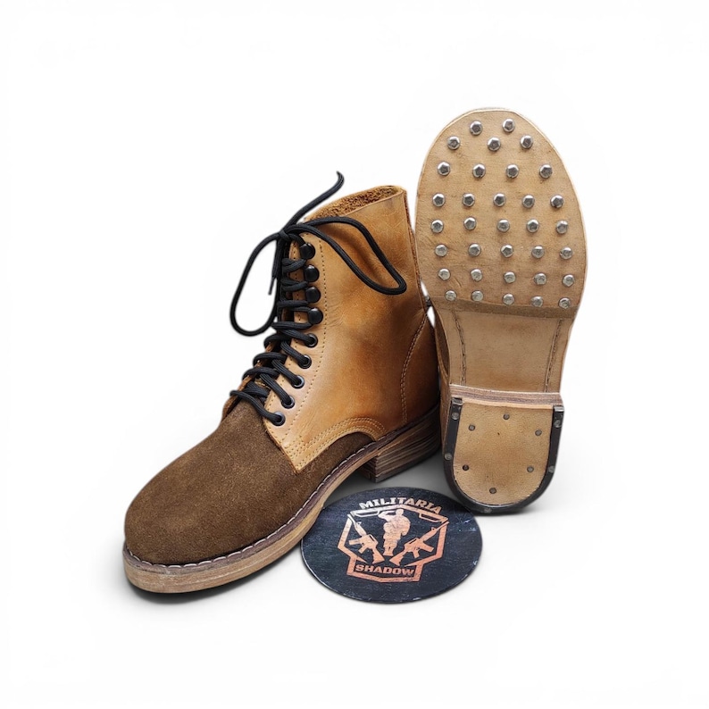 Handmade Vintage Leather Combat Boots: Hobnail Sole, Military Style image 8