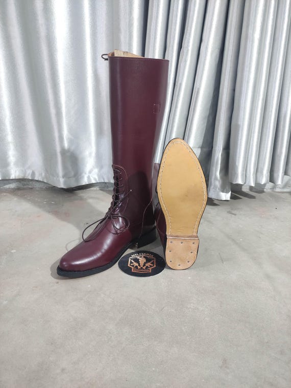 Handmade Brownish Red Leather Riding Boots | Pointed Toe Equestrian Boot with Leather Sole