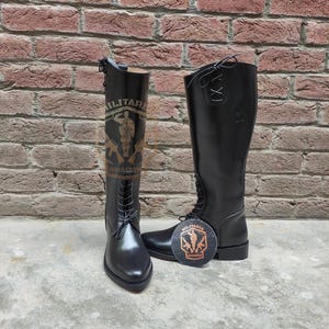 German Officer Riding Long Boot With Laces Leather Sole. Riding Boot, German Boot, Pointed Toe Boot, Military Boot, Custom Boot, Men&#39;s Boot