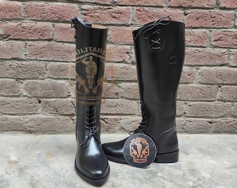 Tall Leather Riding Boots | Handmade German Officer-Inspired Lace-Up Style