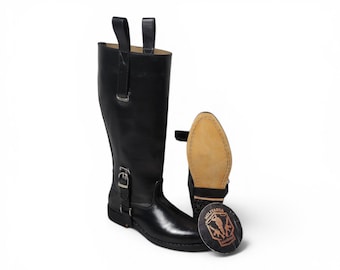Men’s Handmade Black Leather Engineer Boots | Heavy-Duty Biker Style Riding Boots | Vintage Inspired Footwear