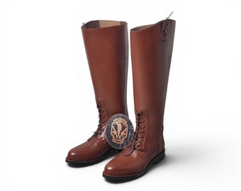 Handmade Brown Leather Long Boots | Pointed Toe Design | Leathers Laces & Leather Sole | Vintage-Inspired Craftsmanship