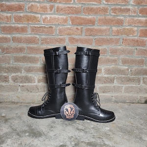 Handmade US Army Cavalry 3 Buckles Black Long Boot With Leather Sole. US Boot, Military Boot, Men Long Boot, Black Long Boot, Vintage Boot