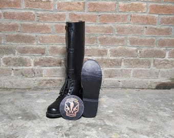 Handmade US Army Style Cavalry Leather Boots: Black 3 Buckle Long Boot