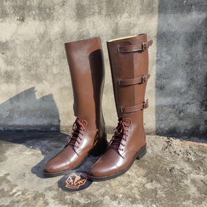 Handmade US M 1940 Mounted Service Cavalry 3 Buckles Military Boot With Leather Sole. US Boot, Long Boot, Leather Long Boot, Tall Boot