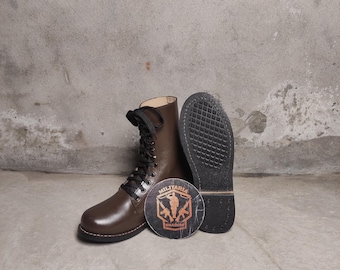 Men's Handmade Brown Leather Lace Up Military Style Boots, Durable Work Footwear