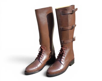 Botas de caballería M1940 de EE. UU. hechas a mano con 3 hebillas / Botas altas de cuero para servicio montado