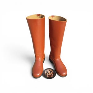 German-Inspired Officer-Style Brown Leather Long Boots | Historical Military Look image 8