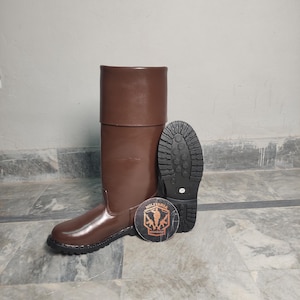 Handgefertigte braune Leder Reitstiefel mit Gummisohle: Revolutionary War Style
