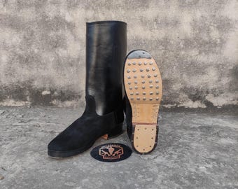 Vintage-Inspired Jack Boot | Handmade Black Suede with Hobnail Sole & Iron Heel