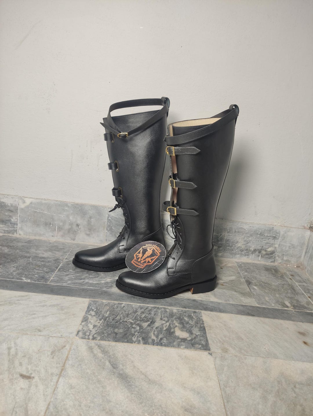 Handmade Black Riding Boots With Leather Sole & 4 Buckles | Tall ...