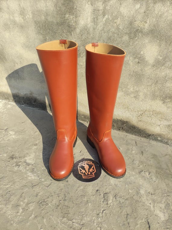 German-Inspired Officer-Style Brown Leather Long Boots | Historical Military Look