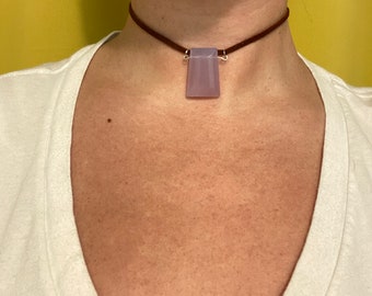 Brown Leather Choker with Lavender Charm