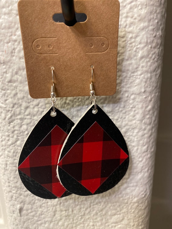 Red and sales black plaid earrings