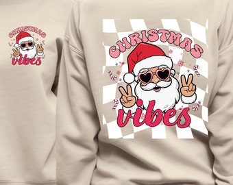 Christmas Shirt, Retro Vibes Sweater, Pink Santa Sweatshirt, Christmas Gift Sweater, Trendy Crewneck Sweater