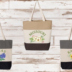 Custom State Flower Tote Bags, Personalized Tote bag, Floral tote bag, Tropical Bag, Gift for Mom, Personalized Bag, Birthday Gift for Woman