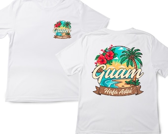 Guam Shirt, Hafa Adai Shirt, Chamorro Gift Souvenir, Vintage Distressed Style, Hibiscus Flower, Palm Tree, Unisex Tee