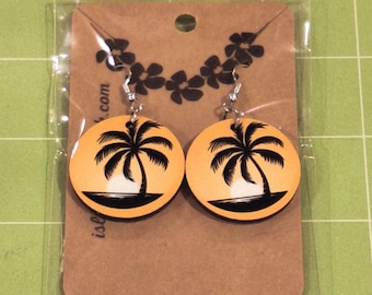 Palm Tree Earrings, Beach Sunset Earrings, Luau Party, Beach Travel Gift, Tropical