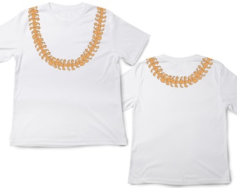 Lei Shirt, Pikake, Puakenikeni Flower Chain Print, Single Strand Orange, front and back print