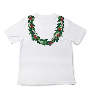 Lei-skjorta, Pikake, Crown Lei, Maile, Puakenikeni-blomkedjetryck, tropisk blomma röd