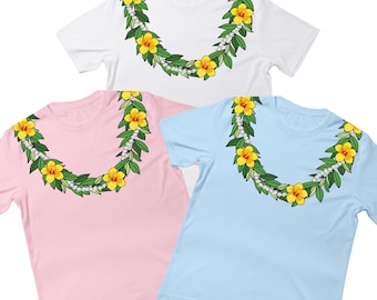 Lei T-Shirt, Yellow Hibiscus, Flower Chain Print, Youth and Adult unisex sizes